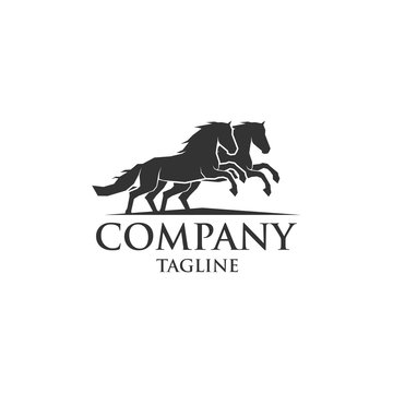 two horse run icon vector logo