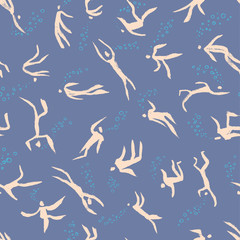Diving people seamless pattern. Water sport theme vector illustration.