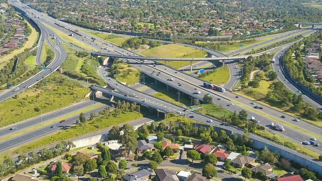 Aerial hyperlapse video of highway traffic in Melbourne