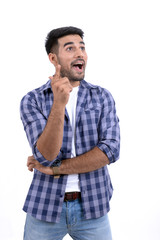 Handsome man with different expressions on a white background.