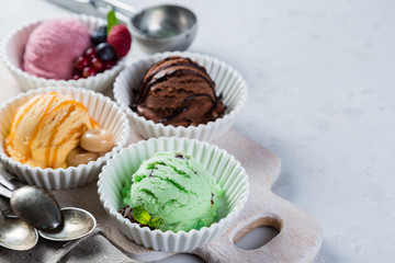 Selection of colorful ice cream scoops
