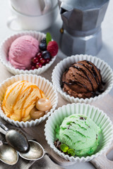 Selection of colorful ice cream scoops