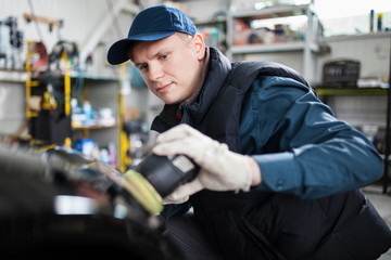 Sports car in a workshop