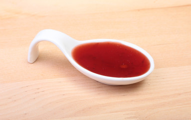 Homemade Organic Red Cranberry Sauce in ceramic saucepan