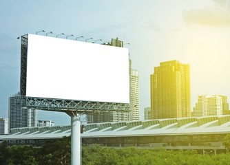 blank billboard with sky and building at background