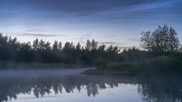 Time lapse of fog on creek after sunset