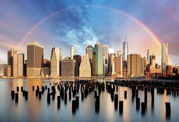 New York City, Manhattan with rainbow.