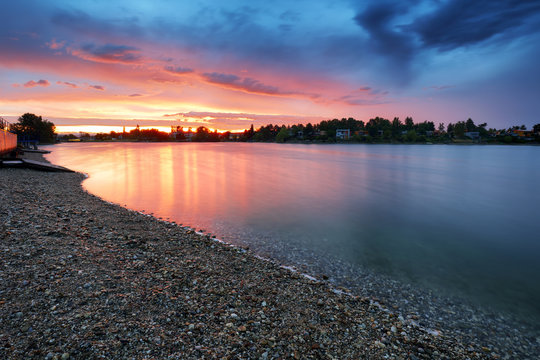 Lake sunset in Slovakia city Senec