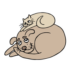 Сute сat and dog. Vector illustration.