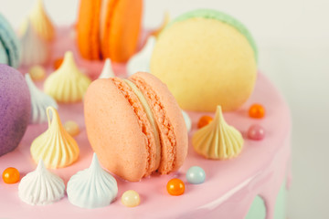 Colorful Macaron Birthday Cake And Sweet Candy Topping