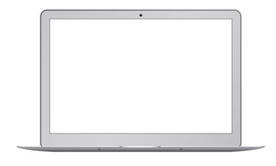 Laptop mockup with blank screen - front view. Open notebook isolated on white background is useful for presenting your designs. Vector illustration