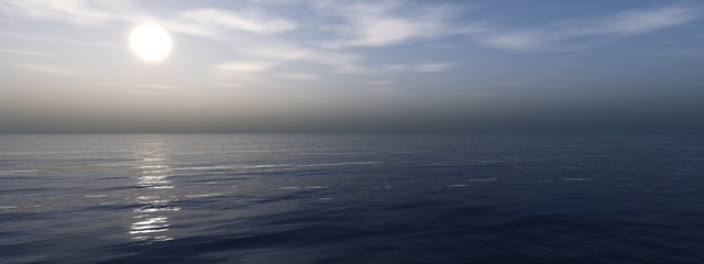 Fototapeta na wymiar Beautiful sea sunset, ocean sunrise, light above water, 3d rendering 