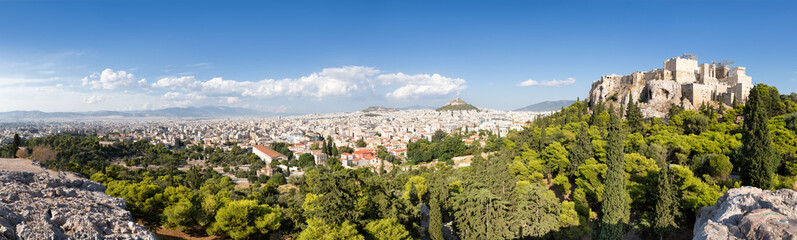 Fototapeta na wymiar Athen Panorama mit Blick auf Akropolis und Lykabettus Hügel