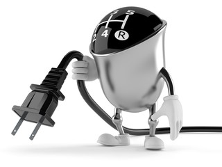 Obraz na płótnie Canvas Gear knob character holding electric plug