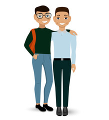 Two guys hug. Vector. Young people.