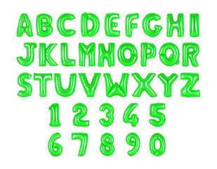 English alphabet and numerals green color