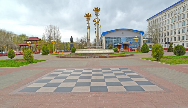 ELISTA, RUSSIA. A chessboard at Lenin Square