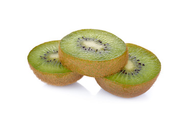 half cut ripe green kiwi on white background