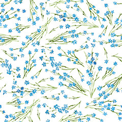 Calico watercolor pattern. Charming seamless cute small flowers for fabric design. Calico pattern in country stile. Trendy handpainted millefleurs.