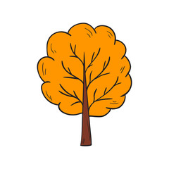 Vector cartoon hand drawn yellow autumn tree