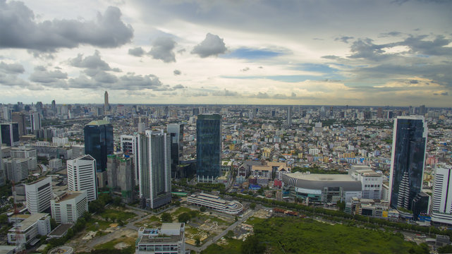 aerial view of high building at ratchadaphisek road district bangkok thailand