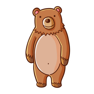Funny and cute standing dark brown bear smiling happily - vector.