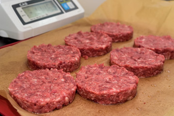 Raw burger cutlets close up