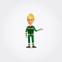 Handyman wearing work clothes.