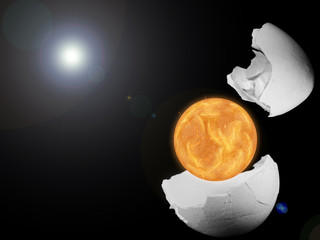 Huevo espacial.  Simulación de un planeta convertido en un huevo cocido.   © masauvalle