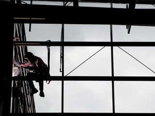 Welding work ,worker with protective welding metal on construction