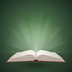 Open book with light coming from it. Education and reading concept. Vector illustration