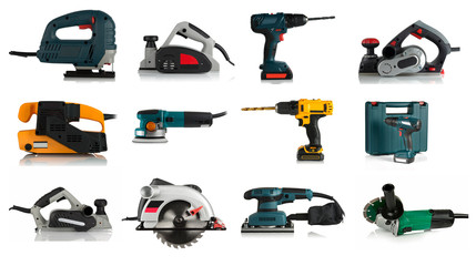 Set of tools on white background