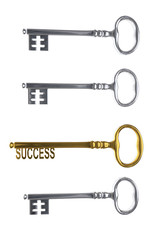 3D rendering of a vintage golden key among normal key