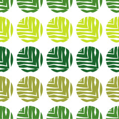 Polka dot seamless pattern on a white background. The texture of green leaves. Textile rapport.
