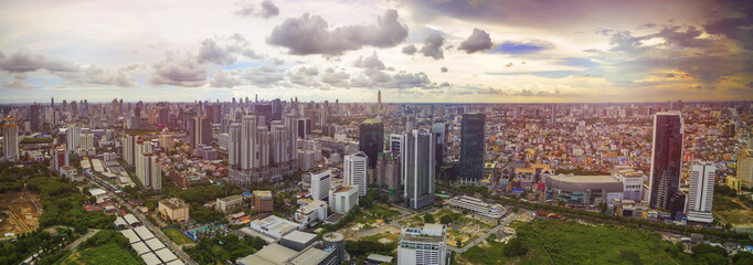 aerial panorama view of ratchadaphised road district newly modern and high office building in bangkok thailand capital
