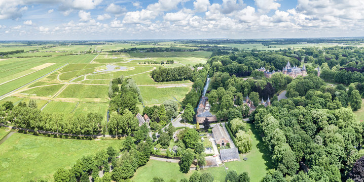 Aerial view of the medieval castle De Haar in Netherlands
