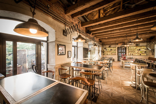 Loft caffe restaurant in wooden