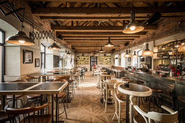 Fototapeta na wymiar Caffe bar interior in wooden
