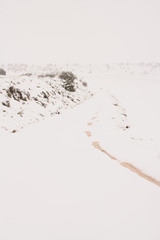 Paisaje nevado con un camino curvo 