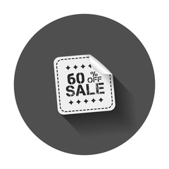 Sale stickers 60% percent off. Vector illustration with long shadow.