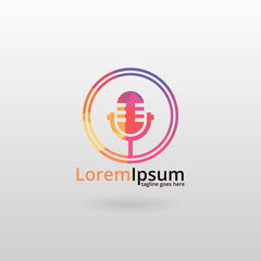 Microphone logo. Polygonal microphone logotype