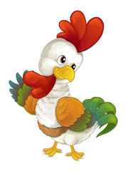 Cartoon happy farm animal - cheerful rooster is standing smiling and looking - artistic style - isolated - illustration for children