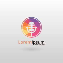 Microphone logo. Polygonal microphone logotype