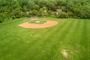 Fotobehang baseball fields aerial view pano © Andrea Izzotti