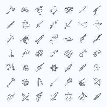 Weapons Vector Icons Set, Arms Solid Symbol