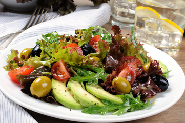 Summer Salad - With avocado, olives, tomatoes