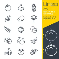 Fotobehang Lineo Editable Stroke - Fruits and Vegetables line icons  Vector Icons - Adjust stroke weight - Expand to any size - Change to any colour © sharpnose