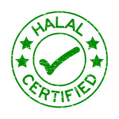 Grunge green Halal certified with mark icon round rubber seal stamp on white background