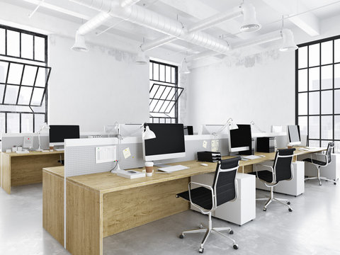 modern office with creative spaces. 3d rendering