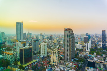 Aerial view of Bangkok Skyline modern office buildings